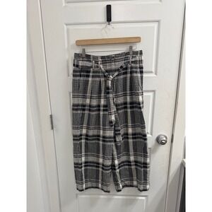 Anthropologie Etttwa Black White Plaid Wide Leg Crop Pants with Tie Belt Size 6